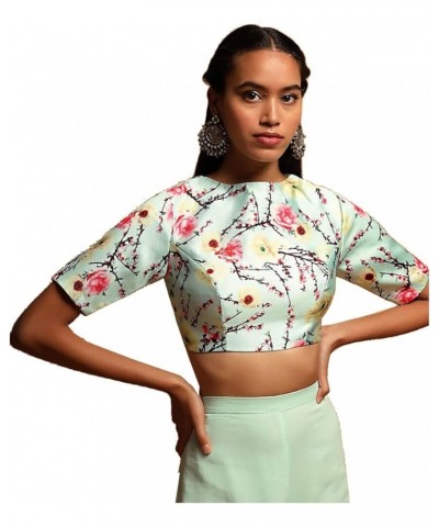 Women's Readymade Satin Blouse For Sarees Indian Bollywood Designer Padded Stitched Choli Crop Top Pastel Green $30.51 Blouses