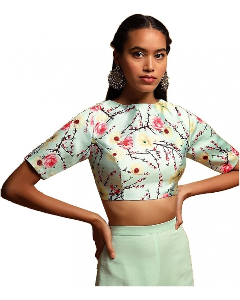 Women's Readymade Satin Blouse For Sarees Indian Bollywood Designer Padded Stitched Choli Crop Top Pastel Green $30.51 Blouses