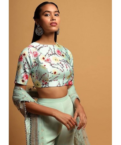 Women's Readymade Satin Blouse For Sarees Indian Bollywood Designer Padded Stitched Choli Crop Top Pastel Green $30.51 Blouses