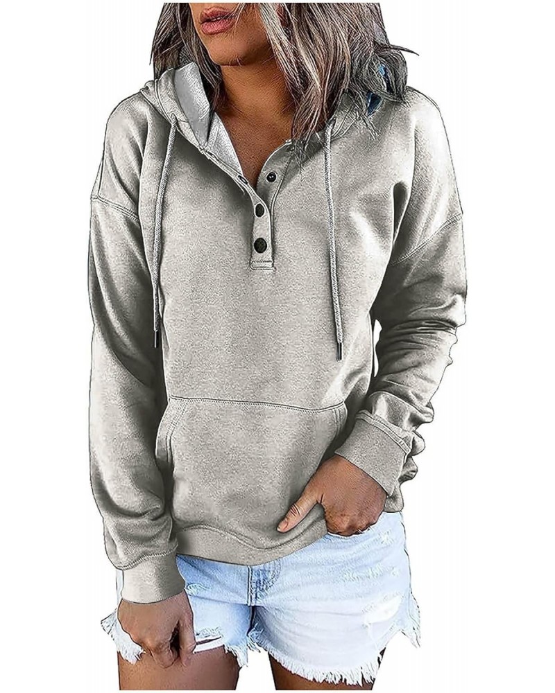 Womens Fashion Hoodie 2023 Button Collar Pullover Drawstring Hooded Sweatshirt Casual Long Sleeve Tops Fall Clothes $9.21 Hoo...