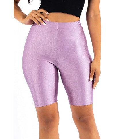 OFENTI Shiny Biker Shorts Colorful Knee Length High Waist Active Slip Shorts Boy Shorts Dance Yoga Running Lounge Lavender $1...