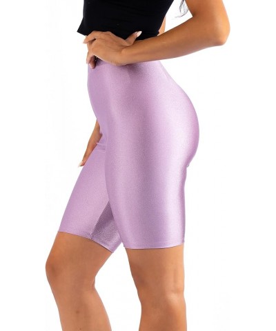 OFENTI Shiny Biker Shorts Colorful Knee Length High Waist Active Slip Shorts Boy Shorts Dance Yoga Running Lounge Lavender $1...