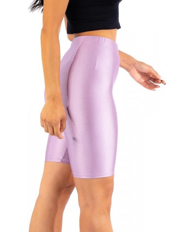 OFENTI Shiny Biker Shorts Colorful Knee Length High Waist Active Slip Shorts Boy Shorts Dance Yoga Running Lounge Lavender $1...