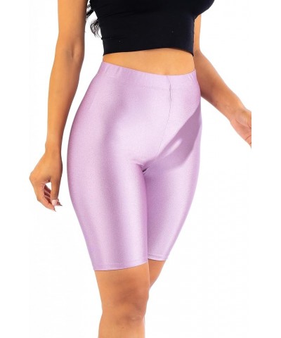 OFENTI Shiny Biker Shorts Colorful Knee Length High Waist Active Slip Shorts Boy Shorts Dance Yoga Running Lounge Lavender $1...