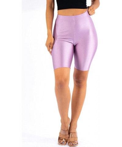 OFENTI Shiny Biker Shorts Colorful Knee Length High Waist Active Slip Shorts Boy Shorts Dance Yoga Running Lounge Lavender $1...