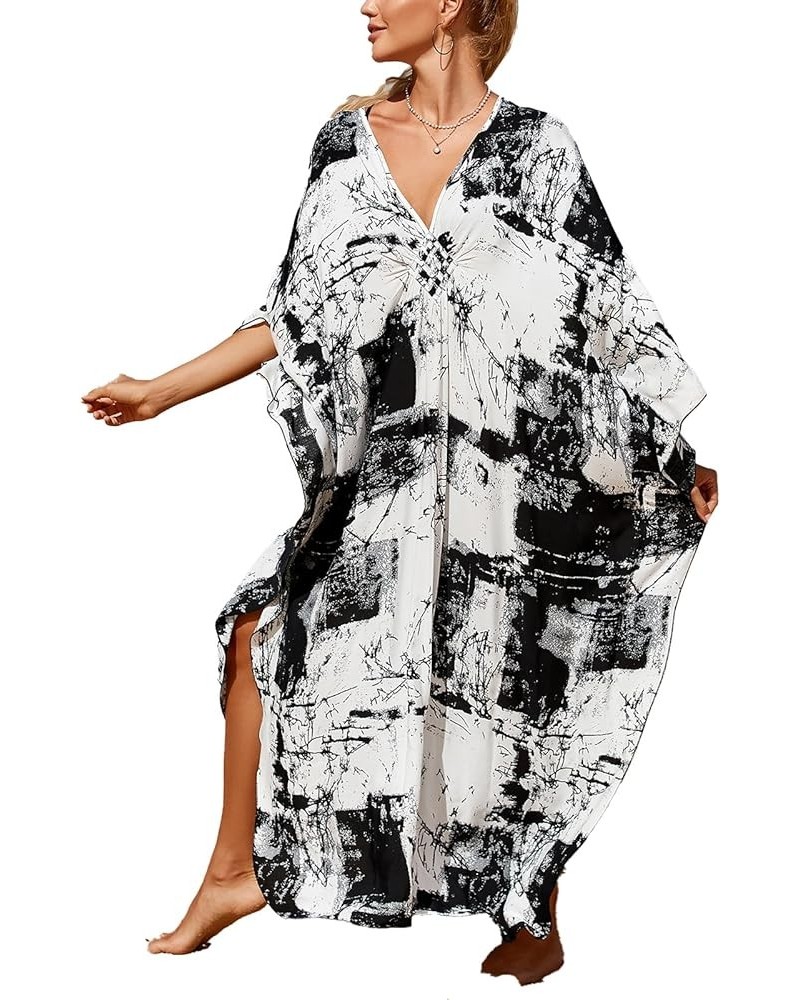 Kaftan Dresses for Women Plus Size Lightweight Swimsuit Cover up Batwing Sleeve Print Loungewear Beach Robe Wash Painting $19...