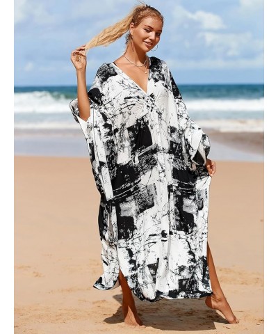 Kaftan Dresses for Women Plus Size Lightweight Swimsuit Cover up Batwing Sleeve Print Loungewear Beach Robe Wash Painting $19...