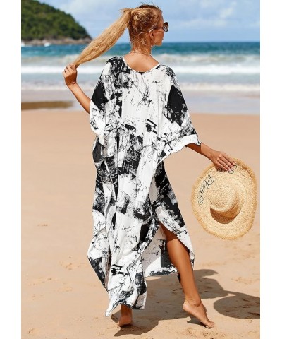 Kaftan Dresses for Women Plus Size Lightweight Swimsuit Cover up Batwing Sleeve Print Loungewear Beach Robe Wash Painting $19...