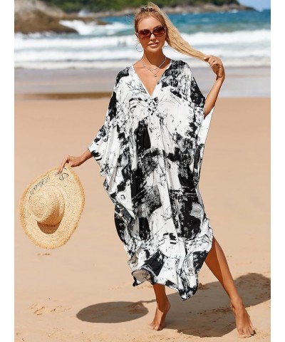 Kaftan Dresses for Women Plus Size Lightweight Swimsuit Cover up Batwing Sleeve Print Loungewear Beach Robe Wash Painting $19...