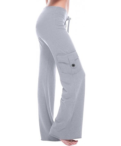 Women Bootcut Yoga Pants with Cargo Pockets Stretchy Palazzo Pant 2024 Long Wide Leg Trousers Workout Baggy Sweatpant B1-gray...