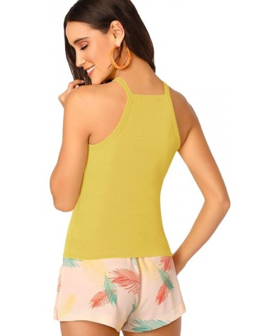 Women's Sleeveless Knit Slim Summer Halter Cami Top Light Yellow $14.49 Tanks