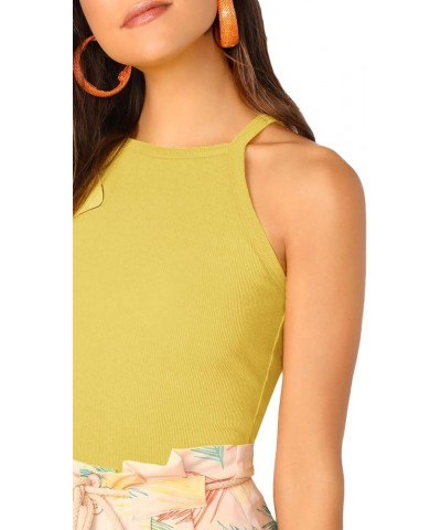 Women's Sleeveless Knit Slim Summer Halter Cami Top Light Yellow $14.49 Tanks