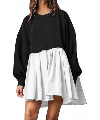 Sweatshirt Dresses for Women 2024 Casual Long Sleeve Patchwork Tops Oversized Crewneck Pullover Fashion Mini Dress 02-black $...