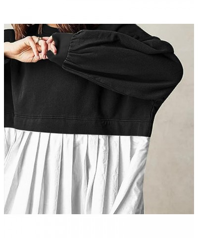 Sweatshirt Dresses for Women 2024 Casual Long Sleeve Patchwork Tops Oversized Crewneck Pullover Fashion Mini Dress 02-black $...