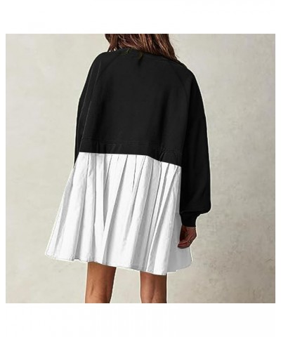 Sweatshirt Dresses for Women 2024 Casual Long Sleeve Patchwork Tops Oversized Crewneck Pullover Fashion Mini Dress 02-black $...