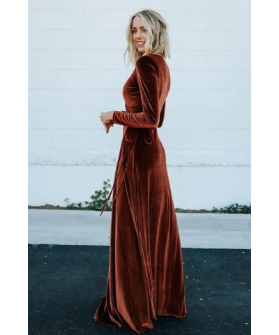 Long Sleeve Velvet Bridesmaid Dresses for Wedding Wrap Maxi V Neck Slit Formal Evening Party Gown for Women Full Back-blush P...