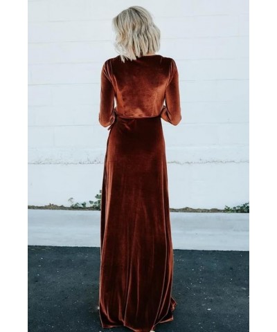 Long Sleeve Velvet Bridesmaid Dresses for Wedding Wrap Maxi V Neck Slit Formal Evening Party Gown for Women Full Back-blush P...