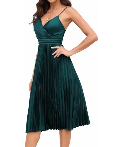 Womens V Neck Pleated Wedding Guest Dress Wrap Sleeveless Spaghetti Strap Flowy Backless Party Dresses Green $29.69 Dresses