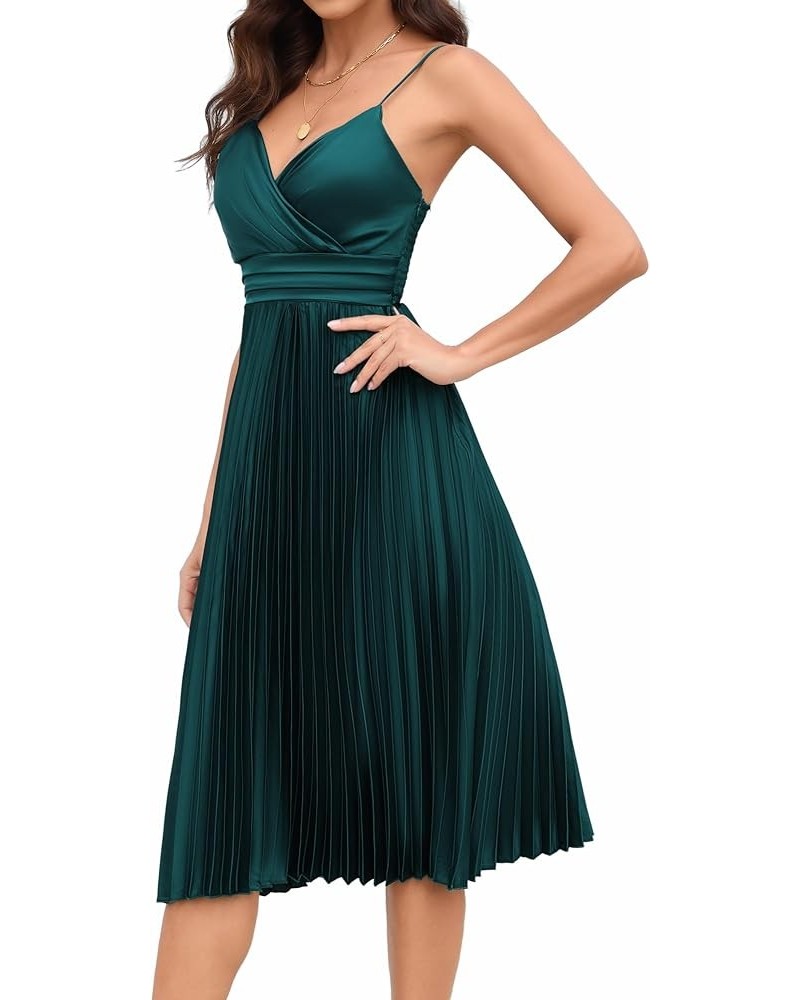 Womens V Neck Pleated Wedding Guest Dress Wrap Sleeveless Spaghetti Strap Flowy Backless Party Dresses Green $29.69 Dresses