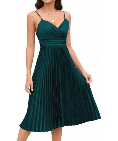 Womens V Neck Pleated Wedding Guest Dress Wrap Sleeveless Spaghetti Strap Flowy Backless Party Dresses Green $29.69 Dresses