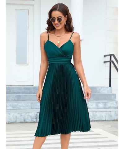 Womens V Neck Pleated Wedding Guest Dress Wrap Sleeveless Spaghetti Strap Flowy Backless Party Dresses Green $29.69 Dresses