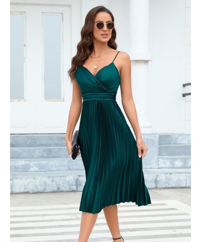 Womens V Neck Pleated Wedding Guest Dress Wrap Sleeveless Spaghetti Strap Flowy Backless Party Dresses Green $29.69 Dresses