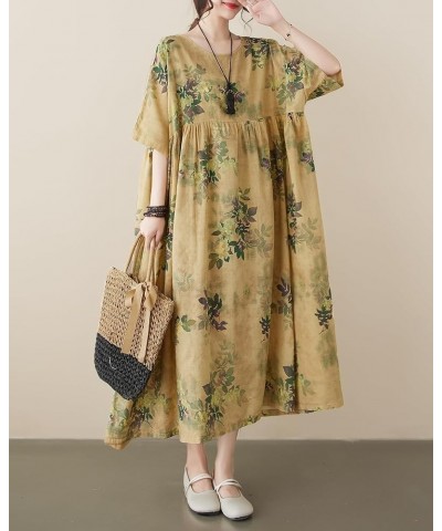 Women's Summer Crewneck Short Sleeve Maxi Length Floral Printed Dress GA2672 Yellow $13.98 Dresses