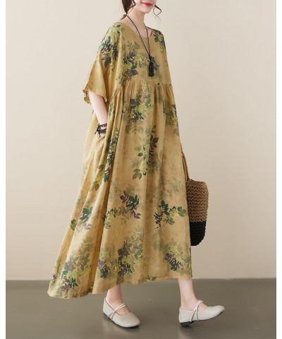 Women's Summer Crewneck Short Sleeve Maxi Length Floral Printed Dress GA2672 Yellow $13.98 Dresses