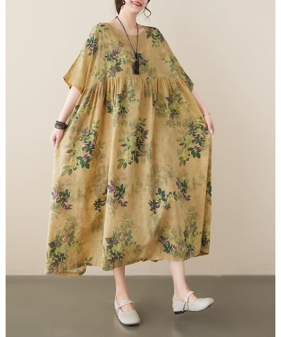 Women's Summer Crewneck Short Sleeve Maxi Length Floral Printed Dress GA2672 Yellow $13.98 Dresses