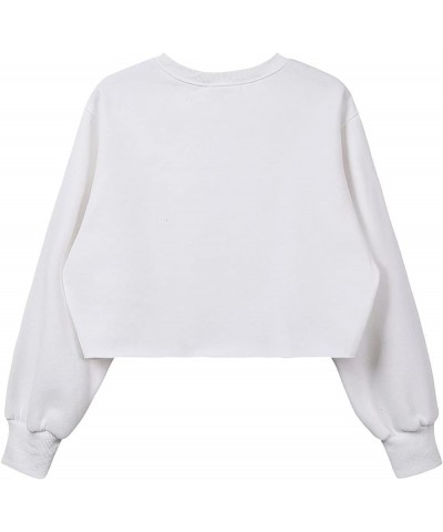 Women's Cropped Fleece Sweatshirt Crewneck Long Sleeve Casual Pullover Crop Tops N-white $13.25 Hoodies & Sweatshirts