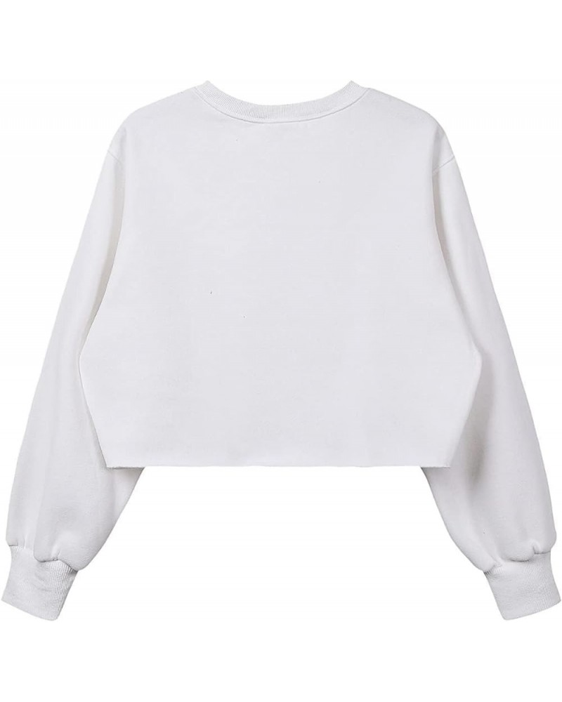 Women's Cropped Fleece Sweatshirt Crewneck Long Sleeve Casual Pullover Crop Tops N-white $13.25 Hoodies & Sweatshirts