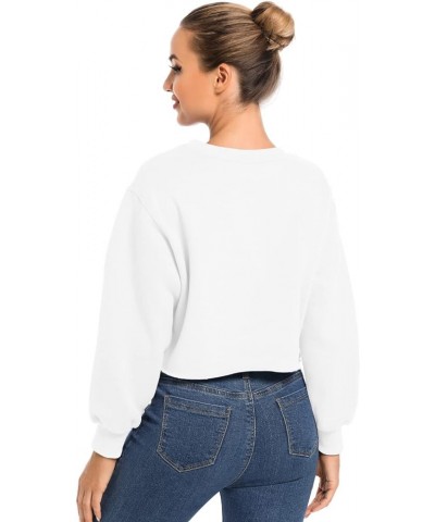 Women's Cropped Fleece Sweatshirt Crewneck Long Sleeve Casual Pullover Crop Tops N-white $13.25 Hoodies & Sweatshirts