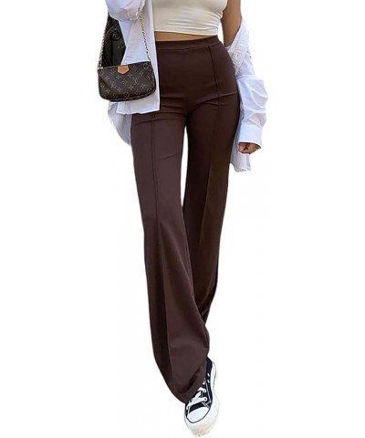 Women Stretchy Wide Leg Pants Slacks Casual Back Zipper High Waisted Straight Dress Long Pants Work Brown $21.59 Pants