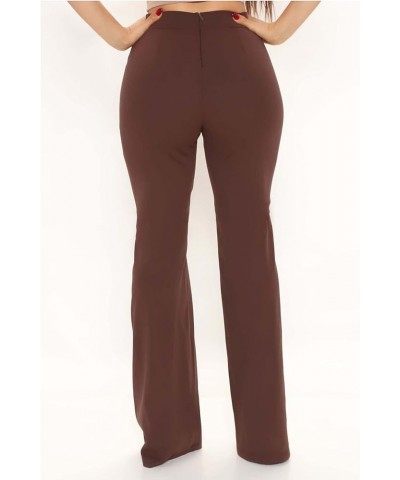 Women Stretchy Wide Leg Pants Slacks Casual Back Zipper High Waisted Straight Dress Long Pants Work Brown $21.59 Pants