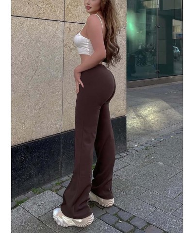 Women Stretchy Wide Leg Pants Slacks Casual Back Zipper High Waisted Straight Dress Long Pants Work Brown $21.59 Pants