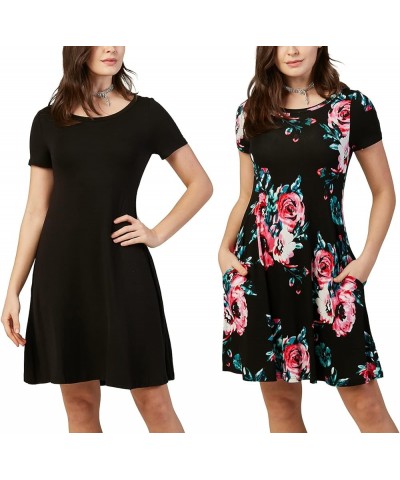 Women's Casual T Shirt Short Sleeve Daily Short Mini Swing Dress with Pockets 1(2pack, Waist Line) Black / Flower Black $10.7...