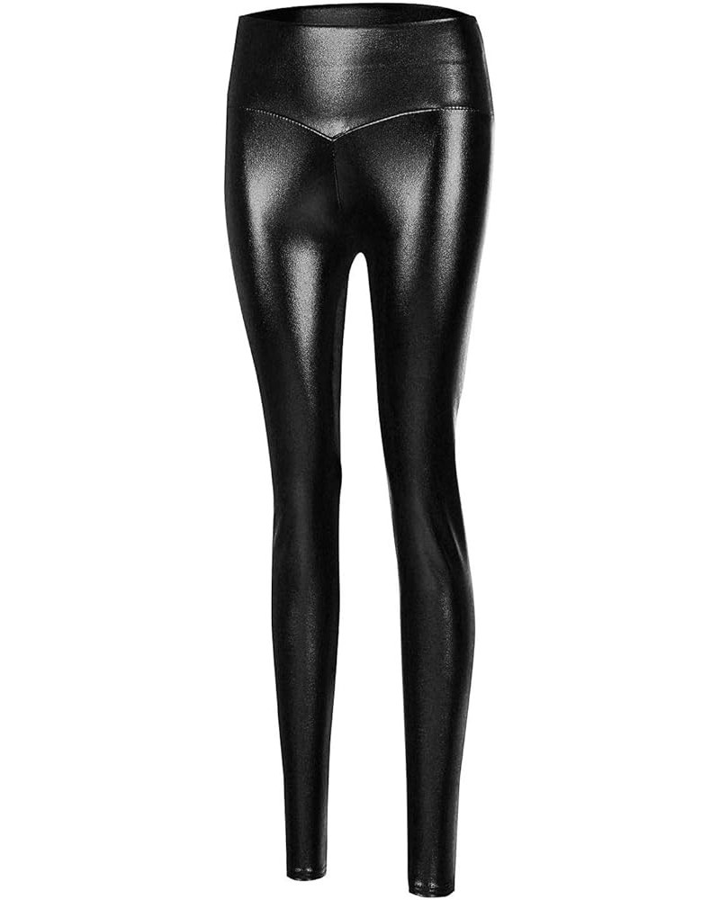 Women's Stretchy Faux Leather Leggings Pants, Sexy Red High Waisted Tights Solid Color PU Elastic Shaping Yoga Pants Black06 ...