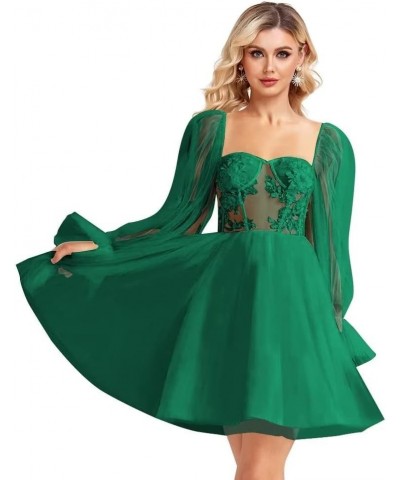 Puffy Sleeve Tulle Homecoming Dresses Short Wedding Dress Sweetheart Lace Applique Prom Dresses for Teens Dark Green $45.05 D...