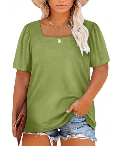 Womens Plus Size Tops Casual Summer Square Neck Puff Sleeve Loose Fit Tee Shirts(1X-5X) Grass Green $14.74 T-Shirts