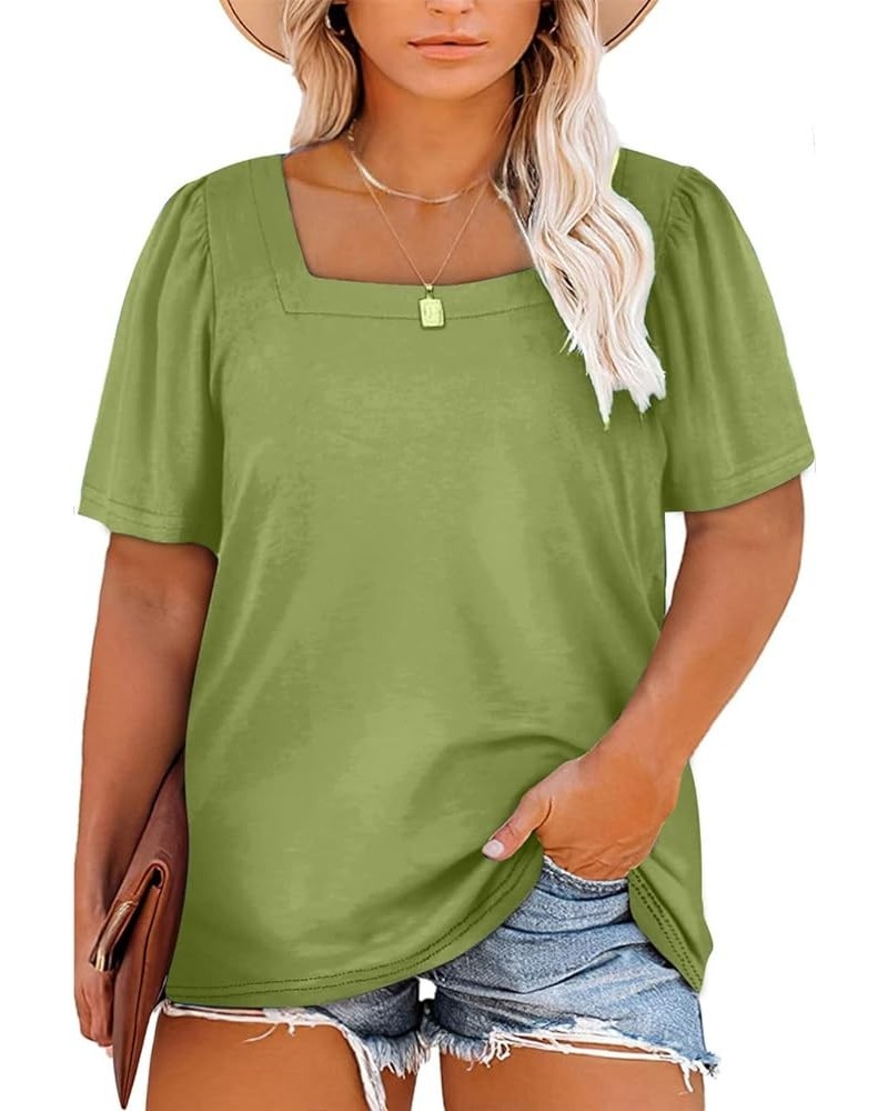 Womens Plus Size Tops Casual Summer Square Neck Puff Sleeve Loose Fit Tee Shirts(1X-5X) Grass Green $14.74 T-Shirts