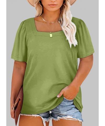 Womens Plus Size Tops Casual Summer Square Neck Puff Sleeve Loose Fit Tee Shirts(1X-5X) Grass Green $14.74 T-Shirts