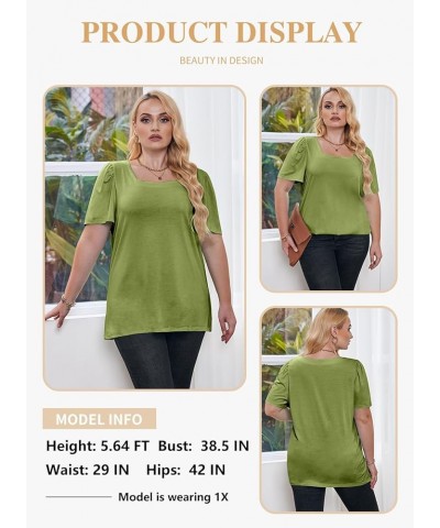 Womens Plus Size Tops Casual Summer Square Neck Puff Sleeve Loose Fit Tee Shirts(1X-5X) Grass Green $14.74 T-Shirts