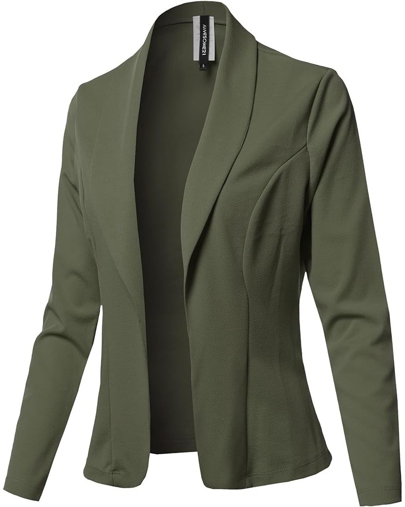 Women's Awesome 21 Solid Long Sleeve Open Front Office Blazer Jacket Aawcjl0072 Olive $15.67 Blazers