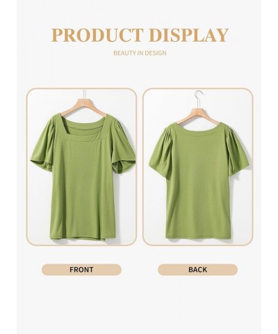 Womens Plus Size Tops Casual Summer Square Neck Puff Sleeve Loose Fit Tee Shirts(1X-5X) Grass Green $14.74 T-Shirts