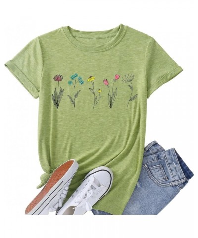 Wildflower Shirts for Women Causal Summer Flower Graphic Tees Cute Garden Plant Lover Tshirts Tops Olive Green $9.60 T-Shirts