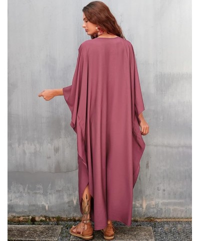 Women Plus Size Beach Kaftan Dresses V Neck Batwing Sleeve Swimsuit Cover Up Caftans A-bean Red $14.96 Swimsuits