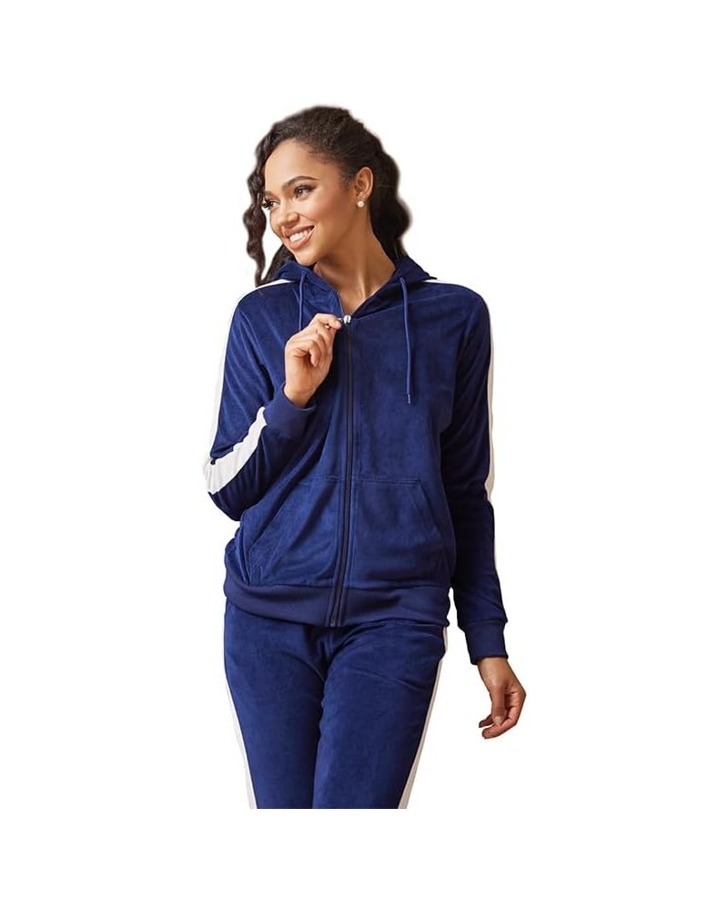 Velour Tracksuit Womens 2 Piece Outfits Sweatshirt Jogger Sweatpants Set Full Zip Hoodie Jogging Sweatsuit Navy-ljs203 $19.80...