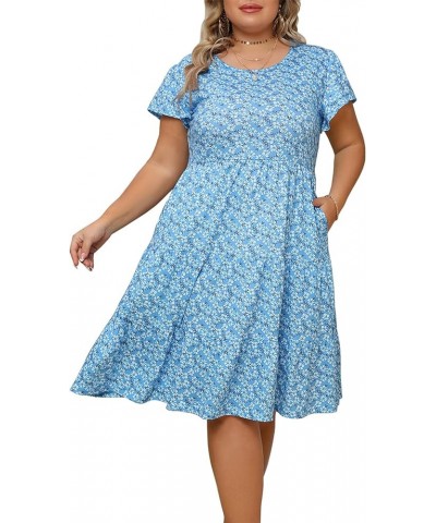 Plus Size Summer Dress for Women Ruffle Sleeve Tiered Flowy Casual Aline Babydoll Sundresses with Pockets Blue Daisy $20.90 D...