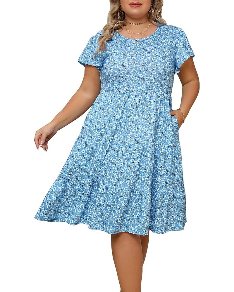 Plus Size Summer Dress for Women Ruffle Sleeve Tiered Flowy Casual Aline Babydoll Sundresses with Pockets Blue Daisy $20.90 D...