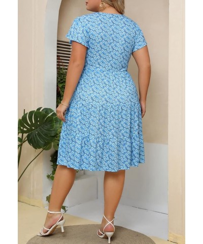 Plus Size Summer Dress for Women Ruffle Sleeve Tiered Flowy Casual Aline Babydoll Sundresses with Pockets Blue Daisy $20.90 D...